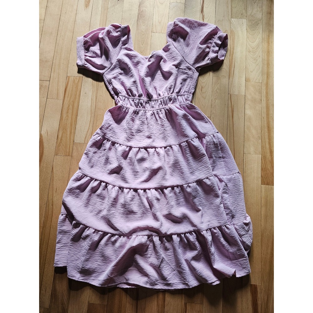 Moneau Los Angeles Pink Tiered Midi Dress Puff Sleeve Smocked Waist Small